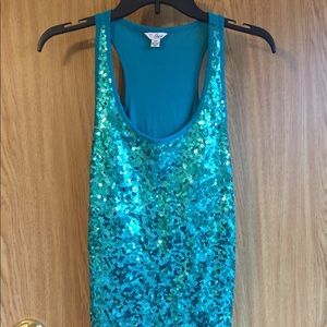 Guess turquoise Sequined tank top sz s/p